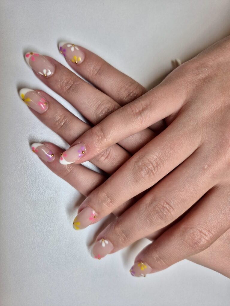 Acrylic nail extensions with custom design Eternal Nails London ON nail salon